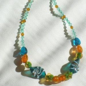 ❤️Artisan Necklace Lamp-work Glass Tropical 18"